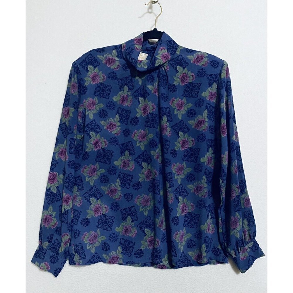 Country Sophisticates by Pendleton Top Womens 10 High Neck Floral Blouse Purple